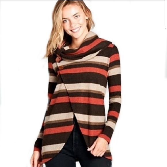 Last 1! (S) Fuzzy stripe cowl neck wrap sweater - Picture 4 of 4